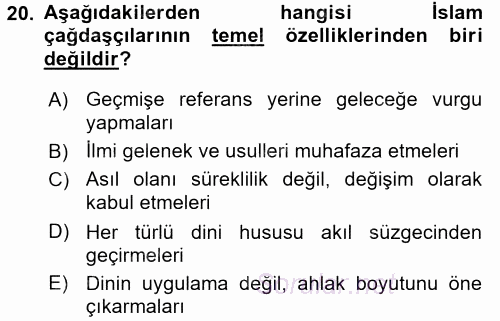 Hadis 2015 - 2016 Tek Ders Sınavı 20.Soru