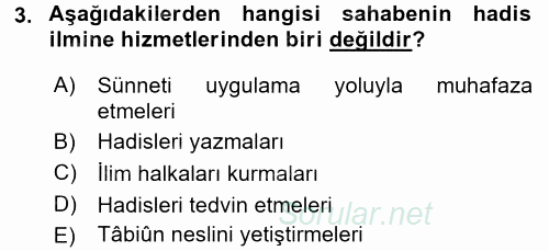 Hadis 2015 - 2016 Tek Ders Sınavı 3.Soru