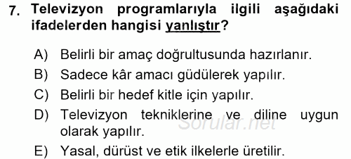 Radyo ve Televizyon Stüdyoları 2015 - 2016 Ara Sınavı 7.Soru