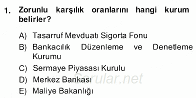 Bankacılık Hizmet Ürünleri 2013 - 2014 Ara Sınavı 1.Soru