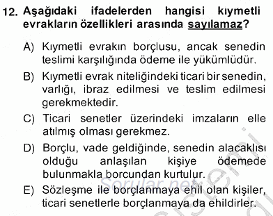 Bankacılık Hizmet Ürünleri 2013 - 2014 Ara Sınavı 12.Soru