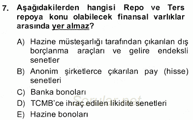 Bankacılık Hizmet Ürünleri 2013 - 2014 Ara Sınavı 7.Soru