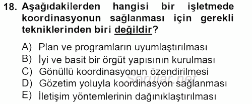 İşletme Yönetimi 2013 - 2014 Tek Ders Sınavı 18.Soru