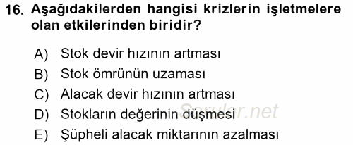 Finansal Yönetim 2 2016 - 2017 Dönem Sonu Sınavı 16.Soru