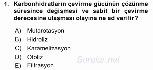 Gıda Bilimi ve Teknolojisi 2015 - 2016 Dönem Sonu Sınavı 1.Soru