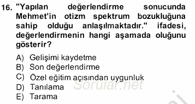 Özel Eğitim 2013 - 2014 Ara Sınavı 16.Soru