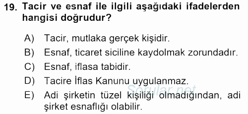 Kamu Özel Kesim Yapısı Ve İlişkileri 2015 - 2016 Tek Ders Sınavı 19.Soru