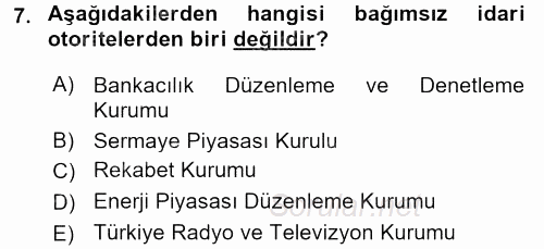 Kamu Özel Kesim Yapısı Ve İlişkileri 2015 - 2016 Tek Ders Sınavı 7.Soru