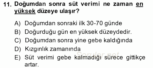 Doğum Bilgisi ve Suni Tohumlama 2014 - 2015 Dönem Sonu Sınavı 11.Soru