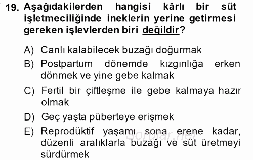 Doğum Bilgisi ve Suni Tohumlama 2014 - 2015 Dönem Sonu Sınavı 19.Soru