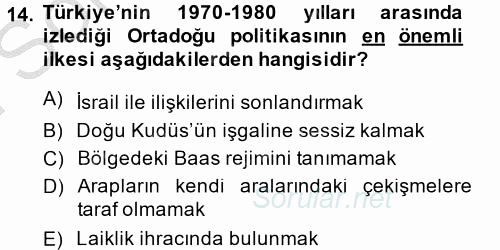 Türk Dış Politikası 1 2014 - 2015 Dönem Sonu Sınavı 14.Soru