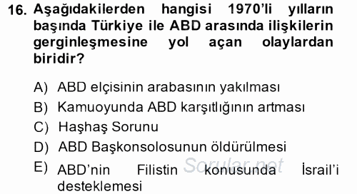 Türk Dış Politikası 1 2014 - 2015 Dönem Sonu Sınavı 16.Soru