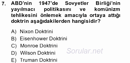 Türk Dış Politikası 1 2014 - 2015 Dönem Sonu Sınavı 7.Soru
