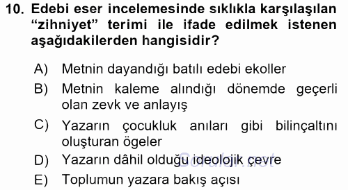 II. Abdülhamit Dönemi Türk Edebiyatı 2017 - 2018 3 Ders Sınavı 10.Soru