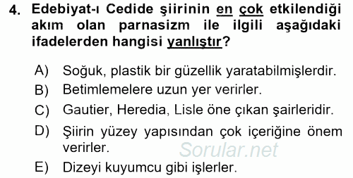 II. Abdülhamit Dönemi Türk Edebiyatı 2017 - 2018 3 Ders Sınavı 4.Soru