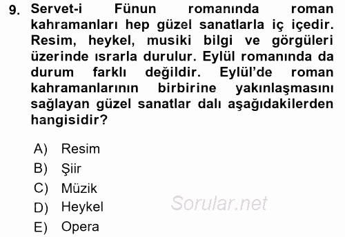 II. Abdülhamit Dönemi Türk Edebiyatı 2017 - 2018 3 Ders Sınavı 9.Soru