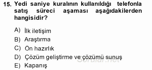 Satış Yönetimi ve Telefonda Satış 2013 - 2014 Dönem Sonu Sınavı 15.Soru