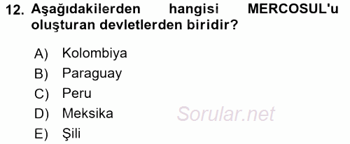 Diş Politika Analizi 2015 - 2016 Dönem Sonu Sınavı 12.Soru