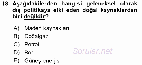 Diş Politika Analizi 2015 - 2016 Dönem Sonu Sınavı 18.Soru