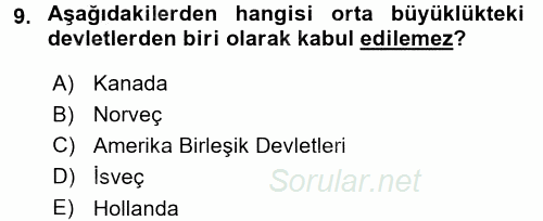 Diş Politika Analizi 2015 - 2016 Dönem Sonu Sınavı 9.Soru