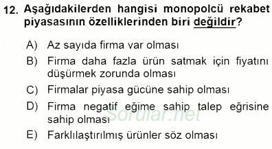 Sanayi Ekonomisi 2015 - 2016 Dönem Sonu Sınavı 12.Soru