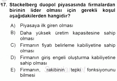 Sanayi Ekonomisi 2015 - 2016 Dönem Sonu Sınavı 17.Soru