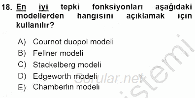 Sanayi Ekonomisi 2015 - 2016 Dönem Sonu Sınavı 18.Soru