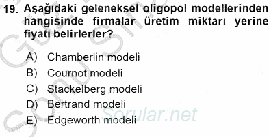 Sanayi Ekonomisi 2015 - 2016 Dönem Sonu Sınavı 19.Soru