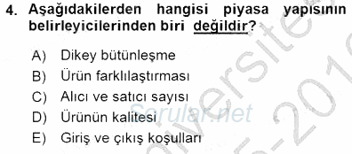 Sanayi Ekonomisi 2015 - 2016 Dönem Sonu Sınavı 4.Soru