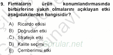 Sanayi Ekonomisi 2015 - 2016 Dönem Sonu Sınavı 9.Soru