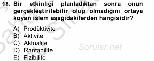 Spor Yönetimi 2014 - 2015 Dönem Sonu Sınavı 18.Soru