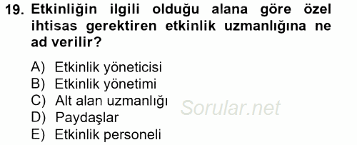 Spor Yönetimi 2014 - 2015 Dönem Sonu Sınavı 19.Soru