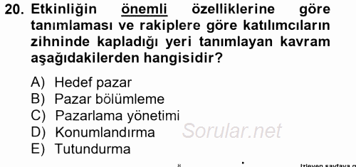 Spor Yönetimi 2014 - 2015 Dönem Sonu Sınavı 20.Soru