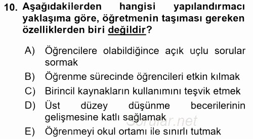 Eğitim Psikolojisi 2017 - 2018 Dönem Sonu Sınavı 10.Soru