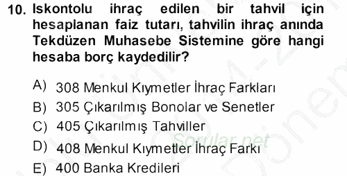 Envanter ve Bilanço 2014 - 2015 Dönem Sonu Sınavı 10.Soru