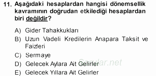 Envanter ve Bilanço 2014 - 2015 Dönem Sonu Sınavı 11.Soru