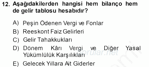 Envanter ve Bilanço 2014 - 2015 Dönem Sonu Sınavı 12.Soru