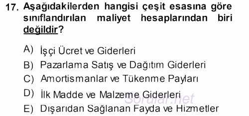 Envanter ve Bilanço 2014 - 2015 Dönem Sonu Sınavı 17.Soru