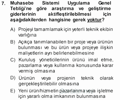Envanter ve Bilanço 2014 - 2015 Dönem Sonu Sınavı 7.Soru