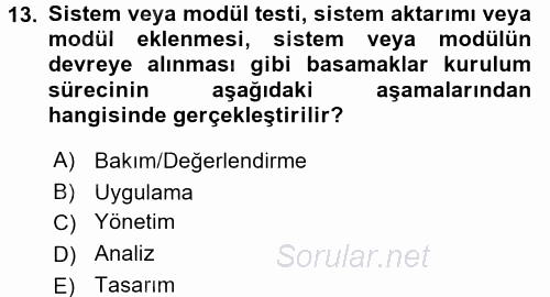 Sağlık Kurumlarında Bilgi Sistemleri 2017 - 2018 Dönem Sonu Sınavı 13.Soru
