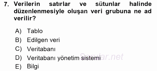 Sağlık Kurumlarında Bilgi Sistemleri 2017 - 2018 Dönem Sonu Sınavı 7.Soru