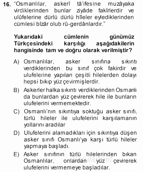 Osmanlı Türkçesi Metinleri 1 2013 - 2014 Dönem Sonu Sınavı 16.Soru