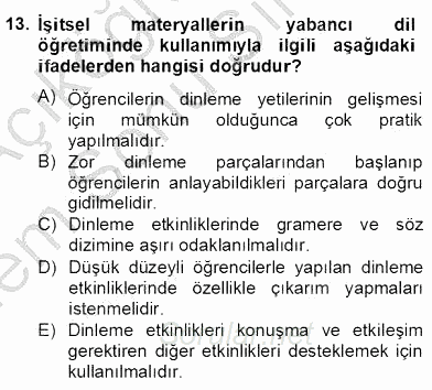 İng. Öğretmenliğinde Öğretim Teknolojileri Ve Materyal Tasarımı 2 2012 - 2013 Dönem Sonu Sınavı 13.Soru