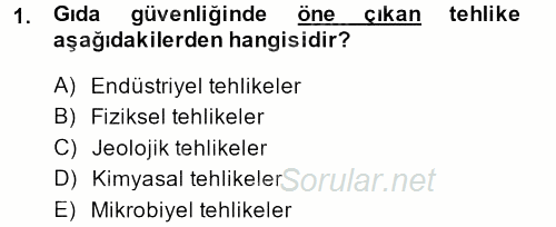 Gıda Güvenliğinin Temel Prensipleri 2013 - 2014 Ara Sınavı 1.Soru