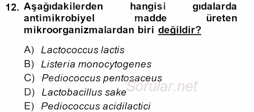 Gıda Güvenliğinin Temel Prensipleri 2013 - 2014 Ara Sınavı 12.Soru