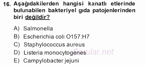 Gıda Güvenliğinin Temel Prensipleri 2013 - 2014 Ara Sınavı 16.Soru