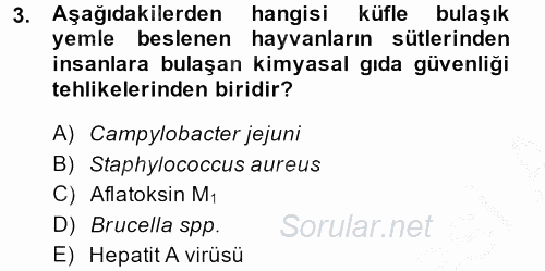 Gıda Güvenliğinin Temel Prensipleri 2013 - 2014 Ara Sınavı 3.Soru