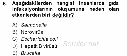 Gıda Güvenliğinin Temel Prensipleri 2013 - 2014 Ara Sınavı 6.Soru