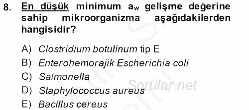 Gıda Güvenliğinin Temel Prensipleri 2013 - 2014 Ara Sınavı 8.Soru