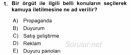 Otel İşletmelerinde Destek Hizmetleri 2015 - 2016 Dönem Sonu Sınavı 1.Soru